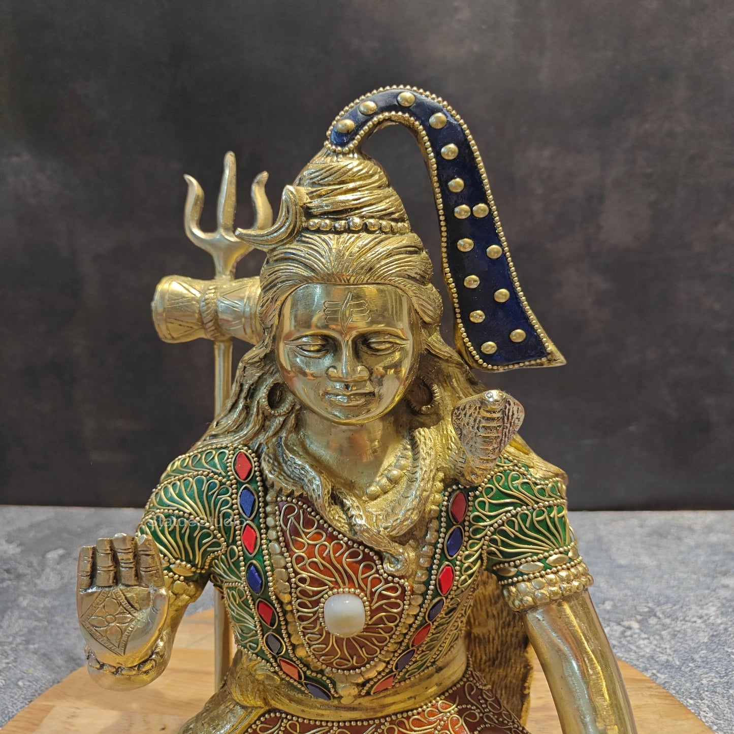Brass Blessing Lord Shiva Statue With Stone Work 1 Feet