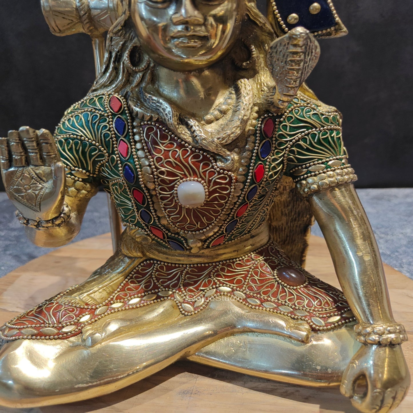 Brass Blessing Lord Shiva Statue With Stone Work 1 Feet