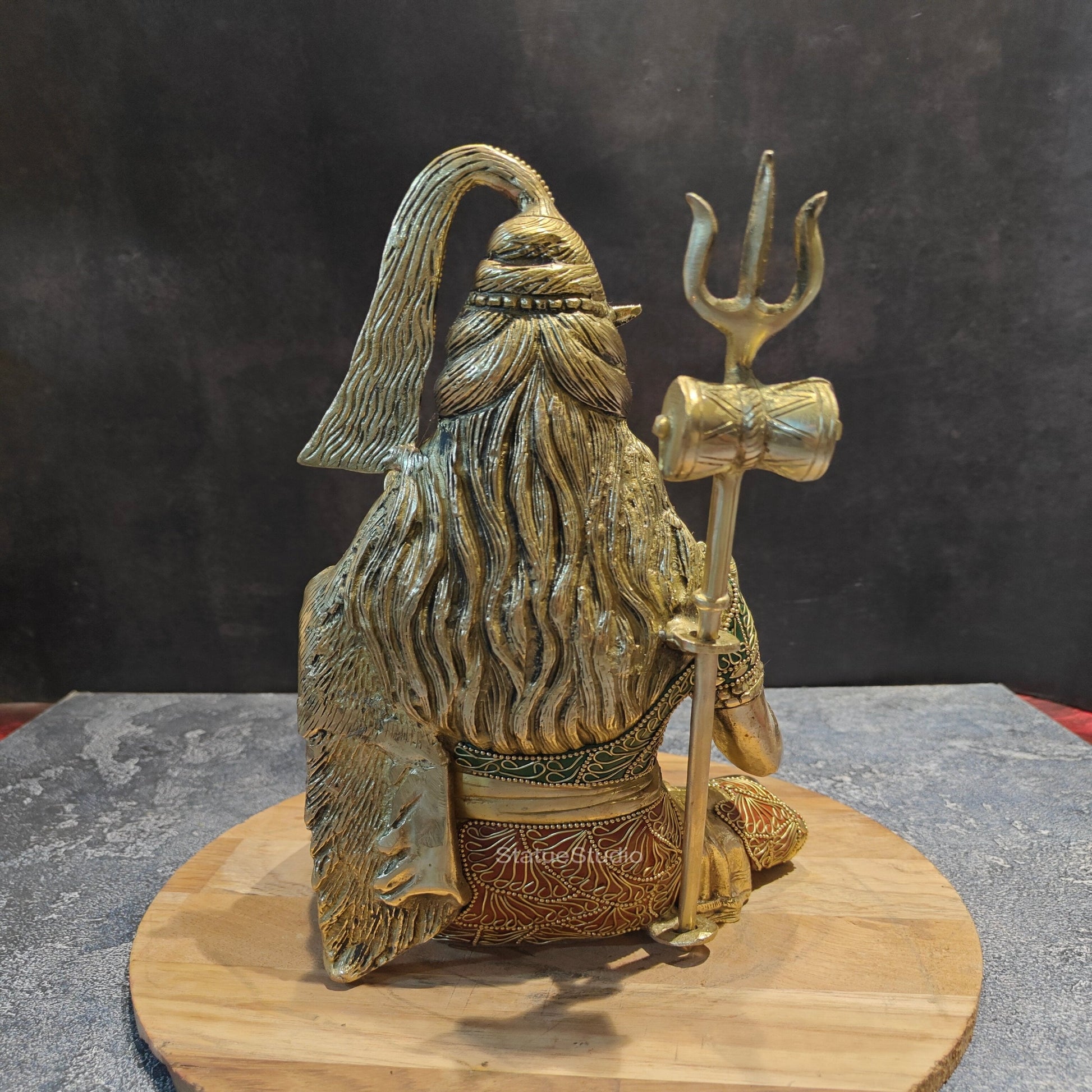 Brass Blessing Lord Shiva Statue With Stone Work 1 Feet - Image 6