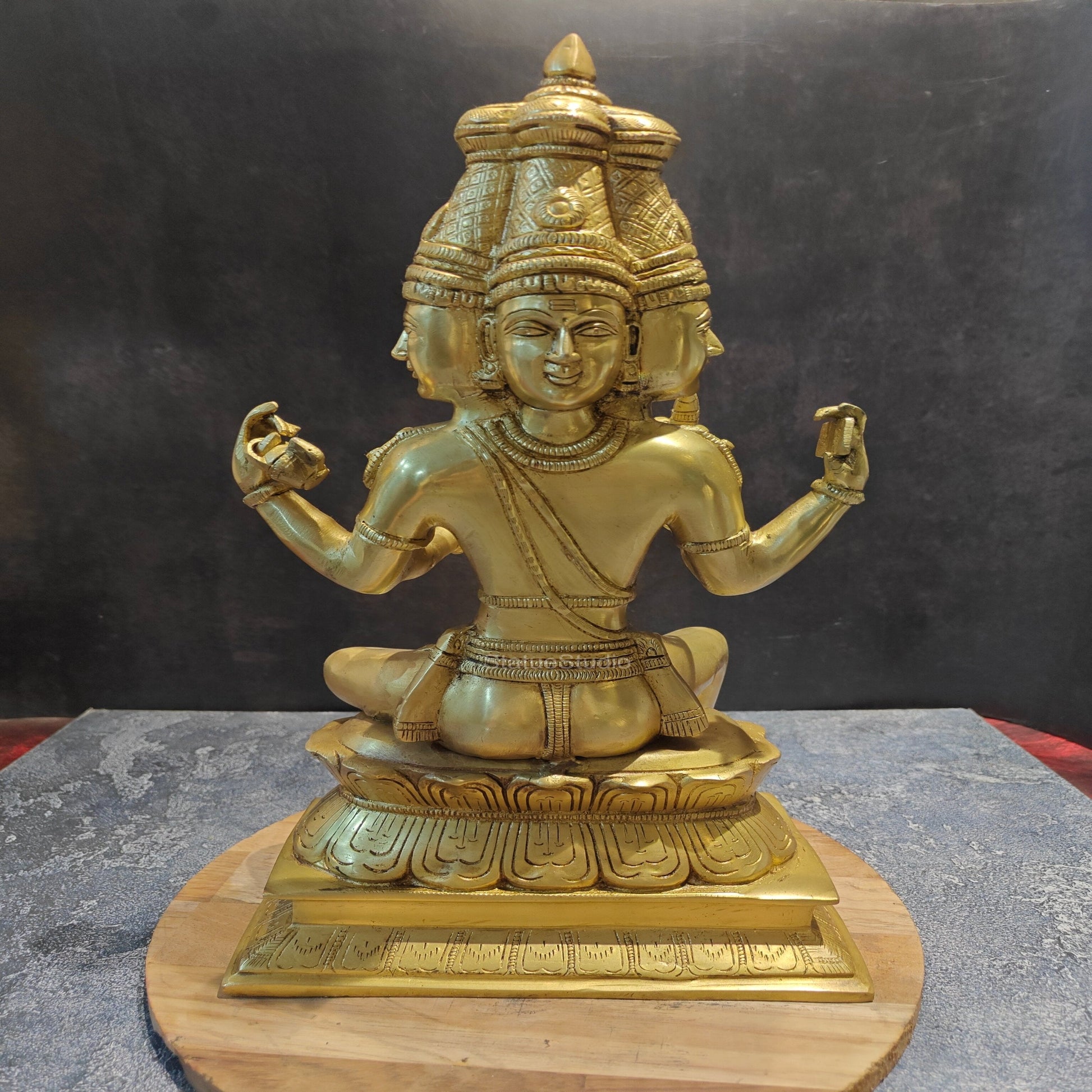 Brass Seated Lord Brahma Sculpture Creator Of Universe 16 Inches - Image 7