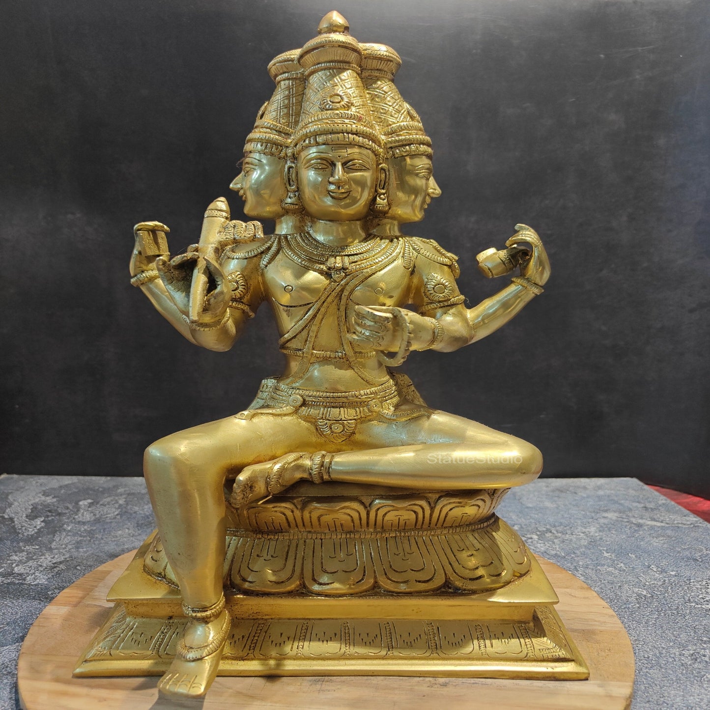 Brass Seated Lord Brahma Sculpture Creator Of Universe 16 Inches