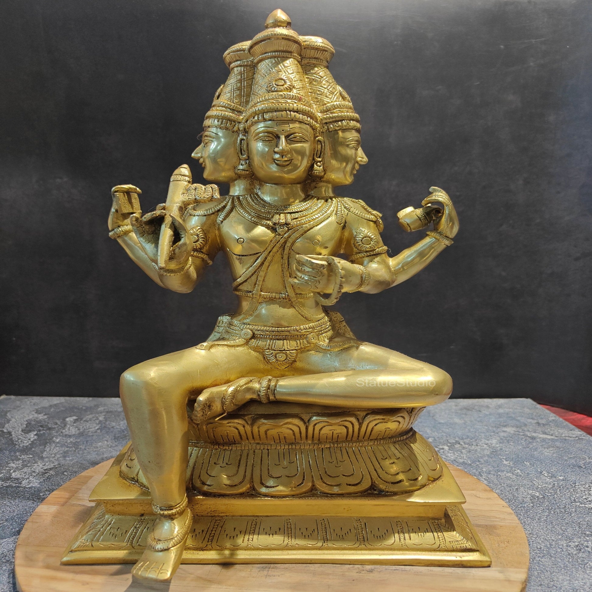 Brass Seated Lord Brahma Sculpture Creator Of Universe 16 Inches - Image 3