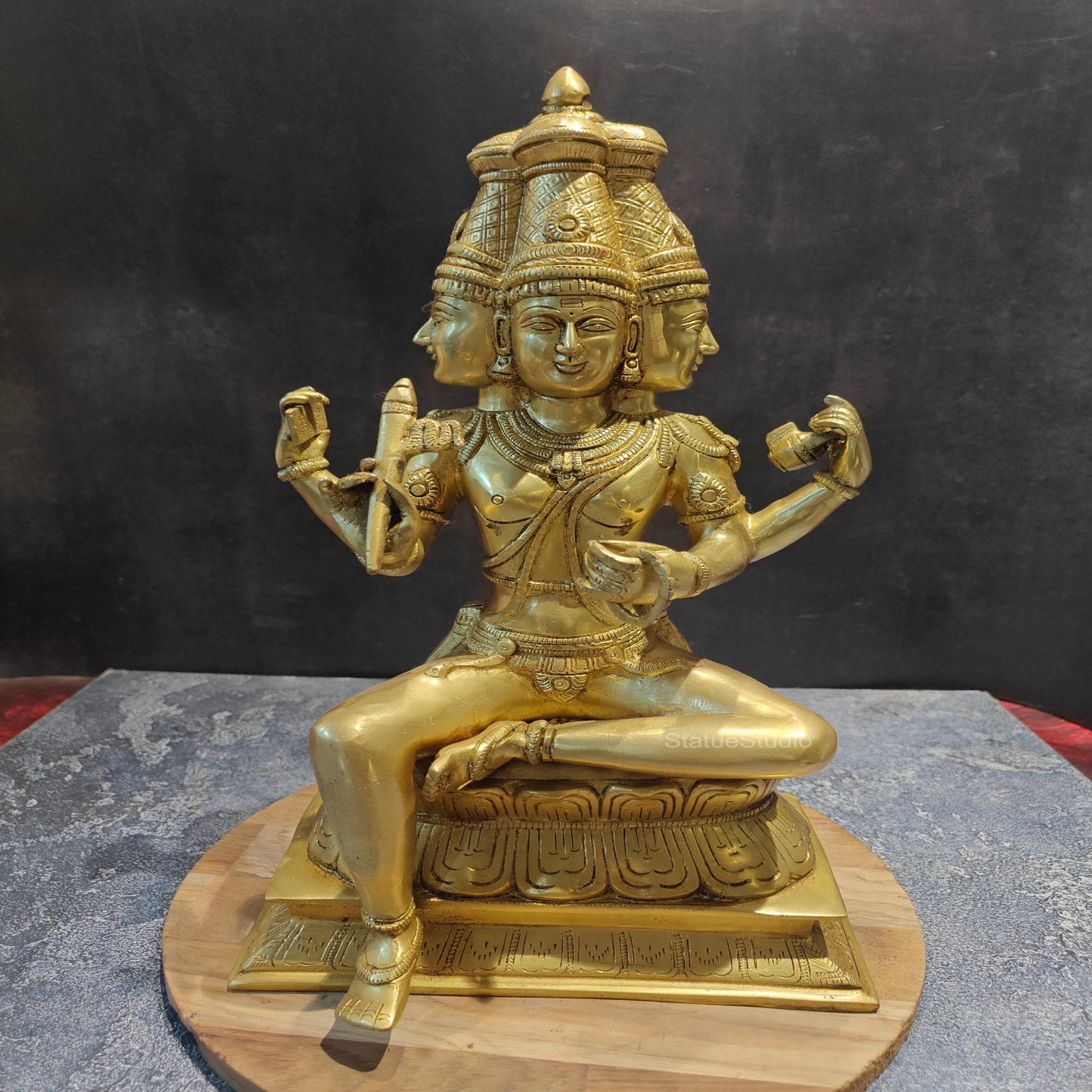 Brass Seated Lord Brahma Sculpture Creator Of Universe 16 Inches