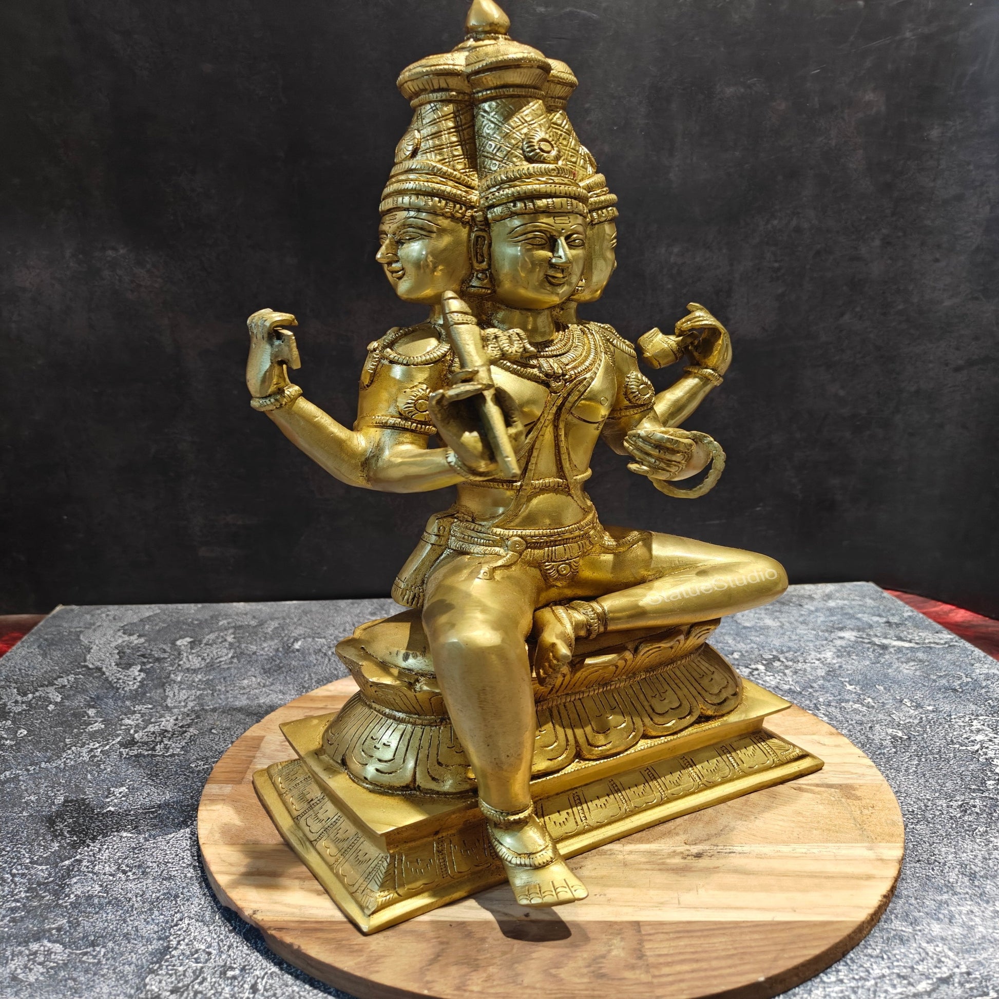 Brass Seated Lord Brahma Sculpture Creator Of Universe 16 Inches - Image 5