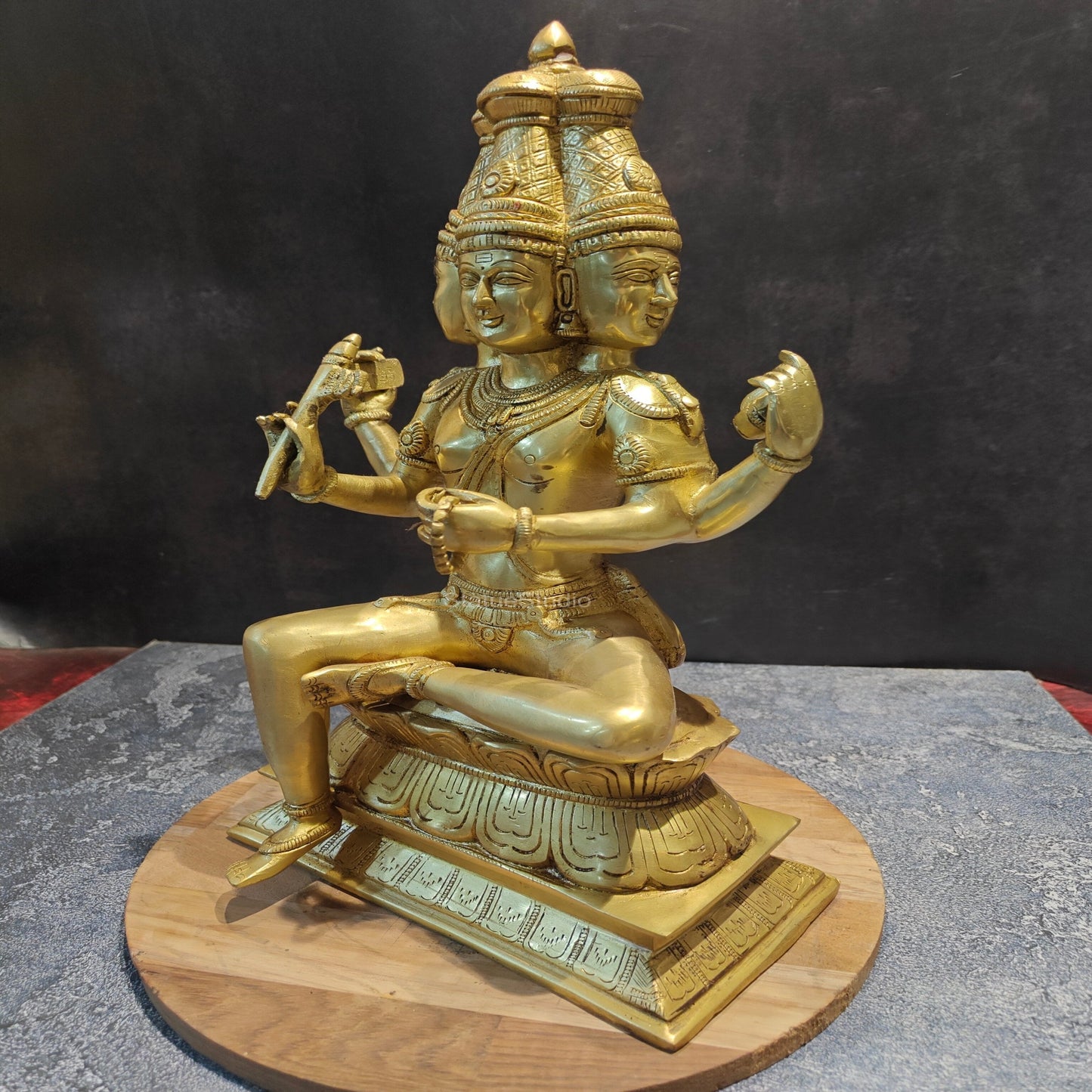 Brass Seated Lord Brahma Sculpture Creator Of Universe 16 Inches