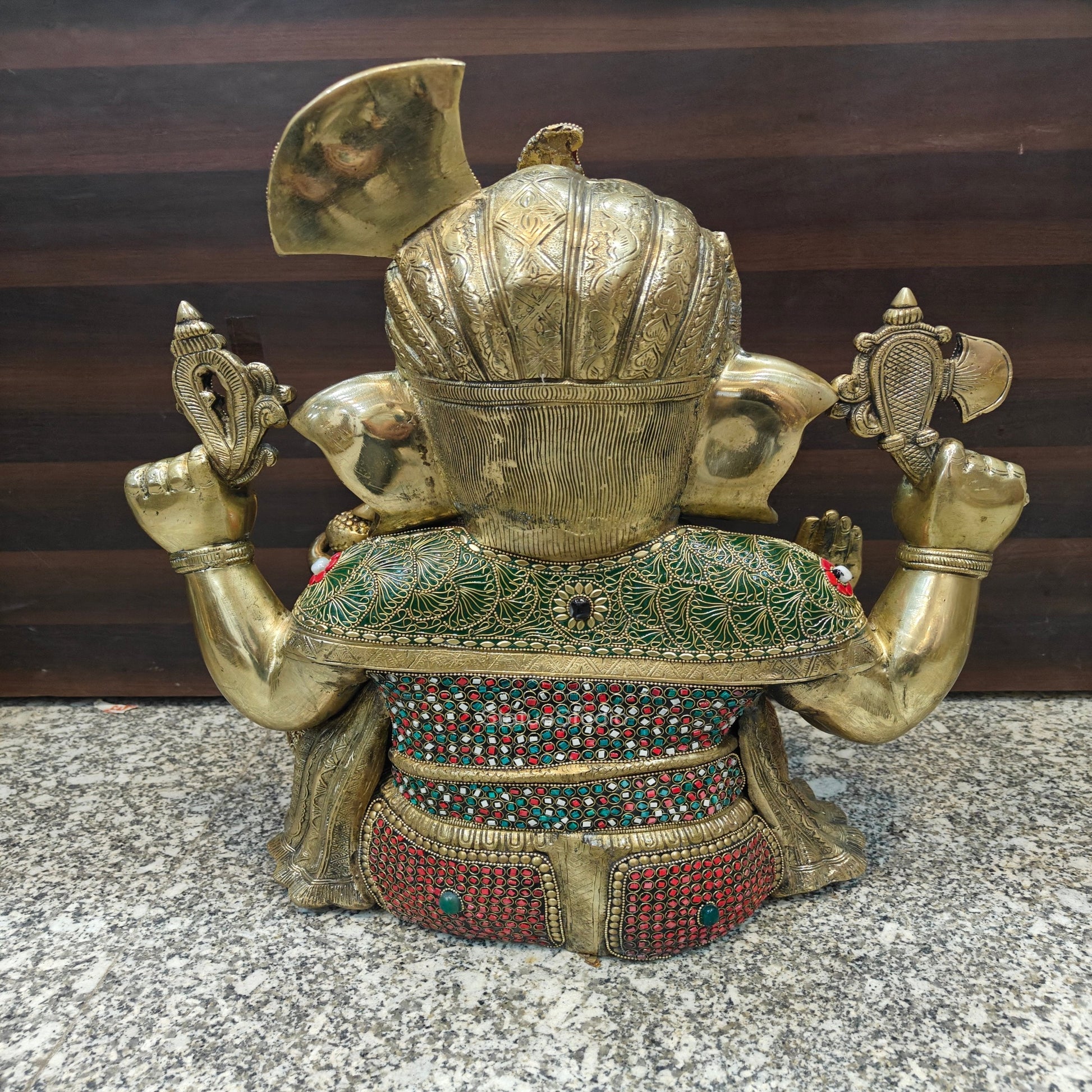 Brass Large Majestic Ganesha Sculpture With Stone Work 20 Inches - Image 12
