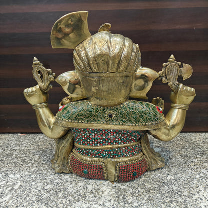 Brass Large Majestic Ganesha Sculpture With Stone Work 20 Inches by vendor-unknown - Hindu Gods (View 12)