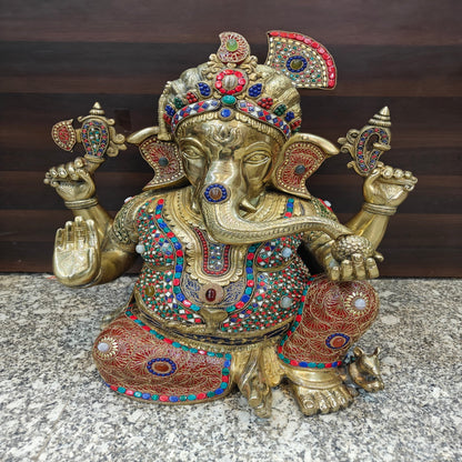 Brass Large Majestic Ganesha Sculpture With Stone Work 20 Inches by vendor-unknown - Hindu Gods (View 9)