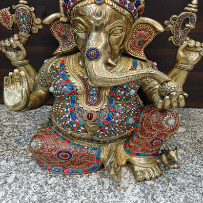 Brass Large Majestic Ganesha Sculpture With Stone Work 20 Inches by vendor-unknown - Hindu Gods (View 10)