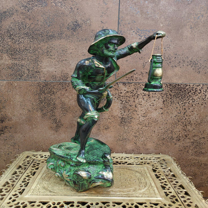 Brass Pirate Warrior Decor Showpiece With Lantern and Sword 1.5 Feet by vendor-unknown - Decor (View 3)