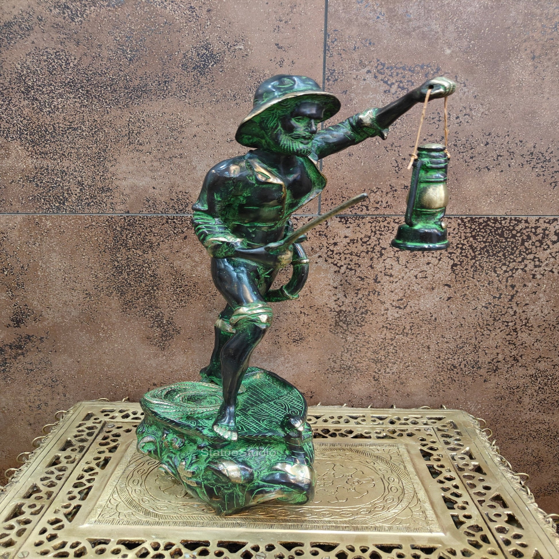 Brass Pirate Warrior Decor Showpiece With Lantern and Sword 1.5 Feet - Image 5