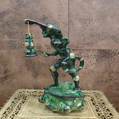 Brass Pirate Warrior Decor Showpiece With Lantern and Sword 1.5 Feet by vendor-unknown - Decor (View 6)