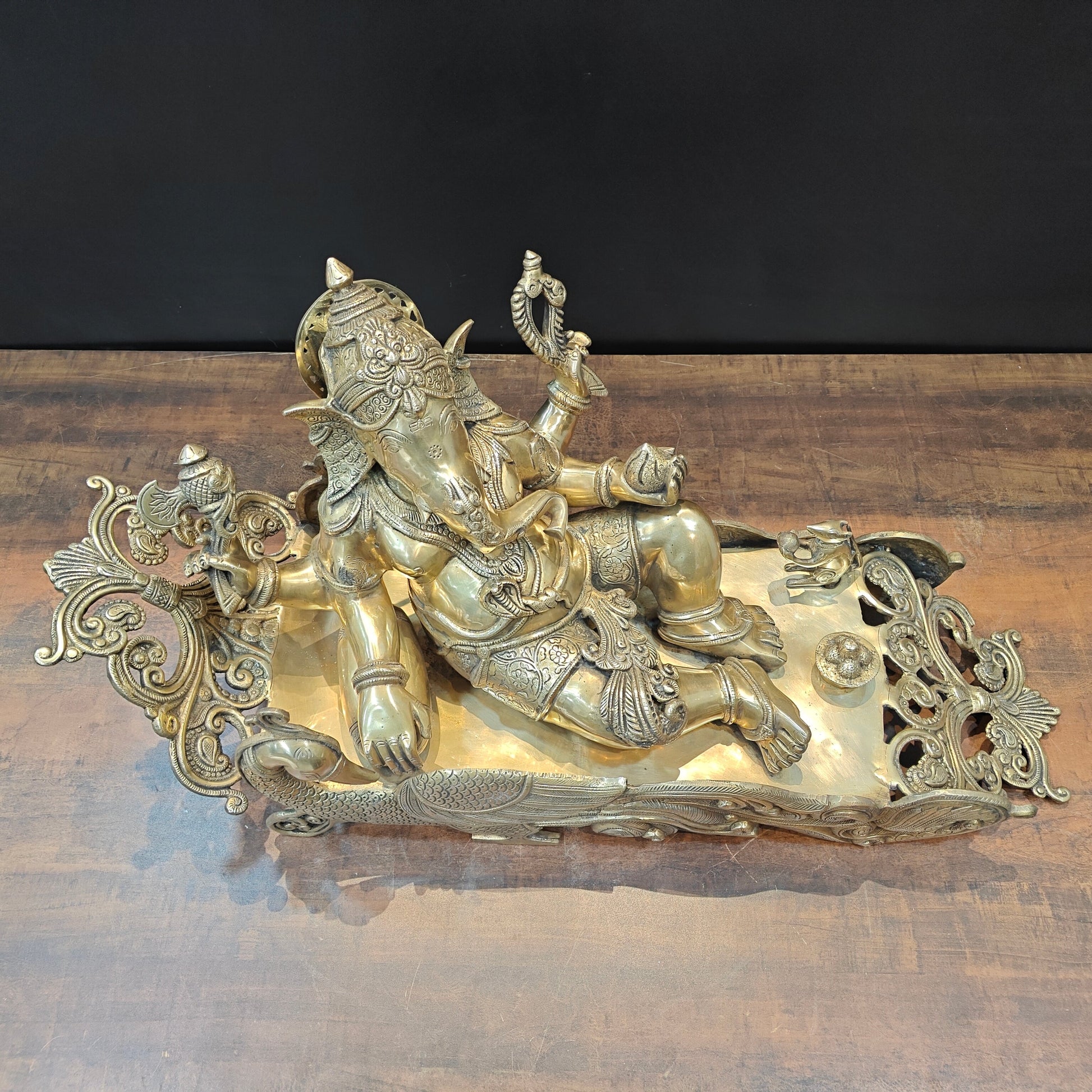 Brass Large Ganesha Idol Sitting on Peacock Throne 32 Inches - Image 5