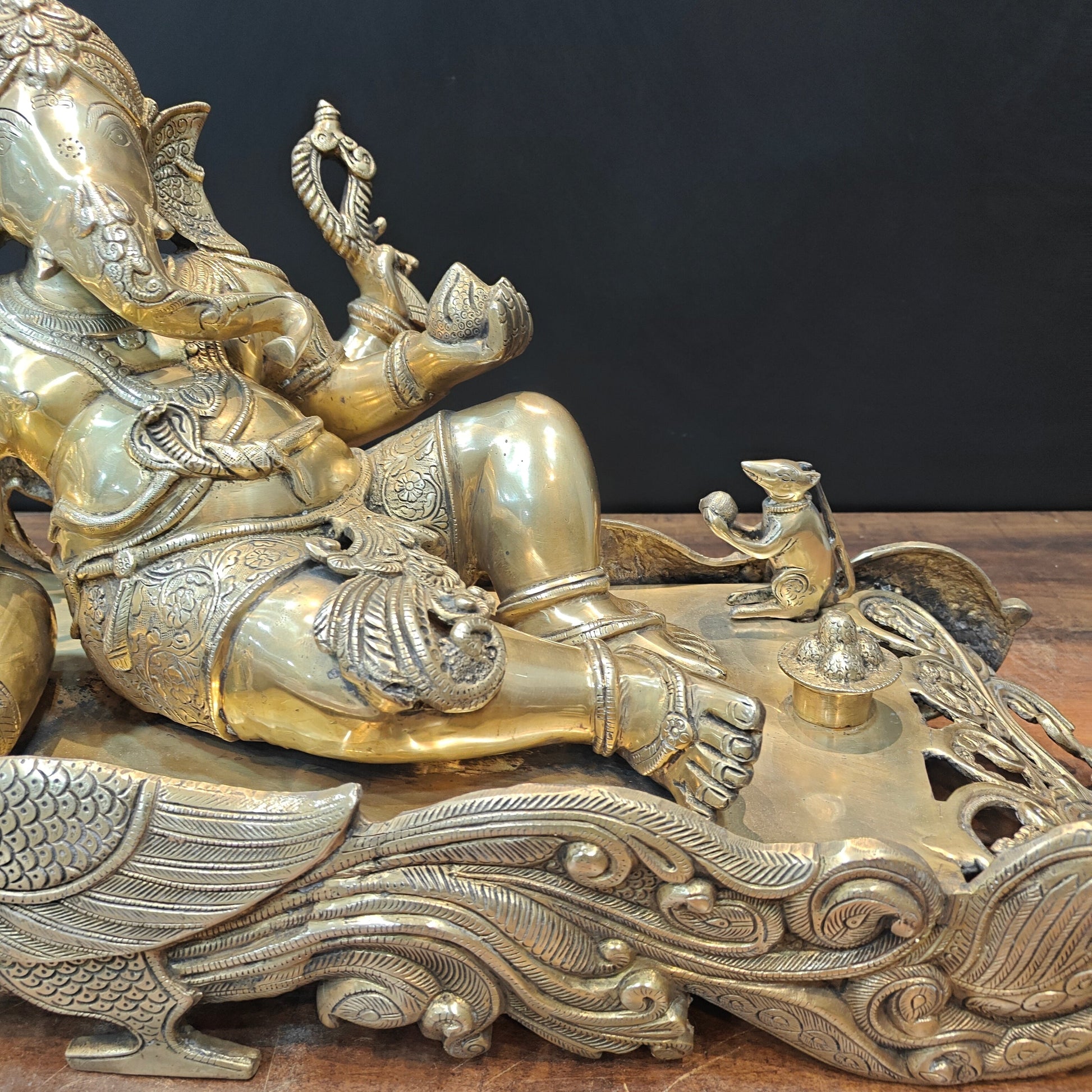 Brass Large Ganesha Idol Sitting on Peacock Throne 32 Inches - Image 6