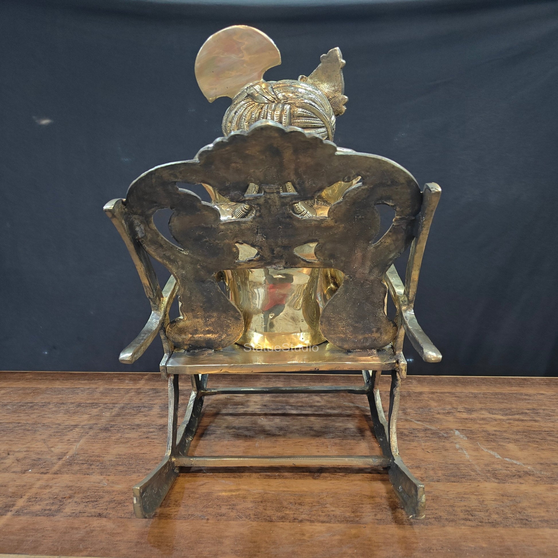 Brass Ganesha Statue Reading Book On Rocking Chair 2 Feet - Image 9