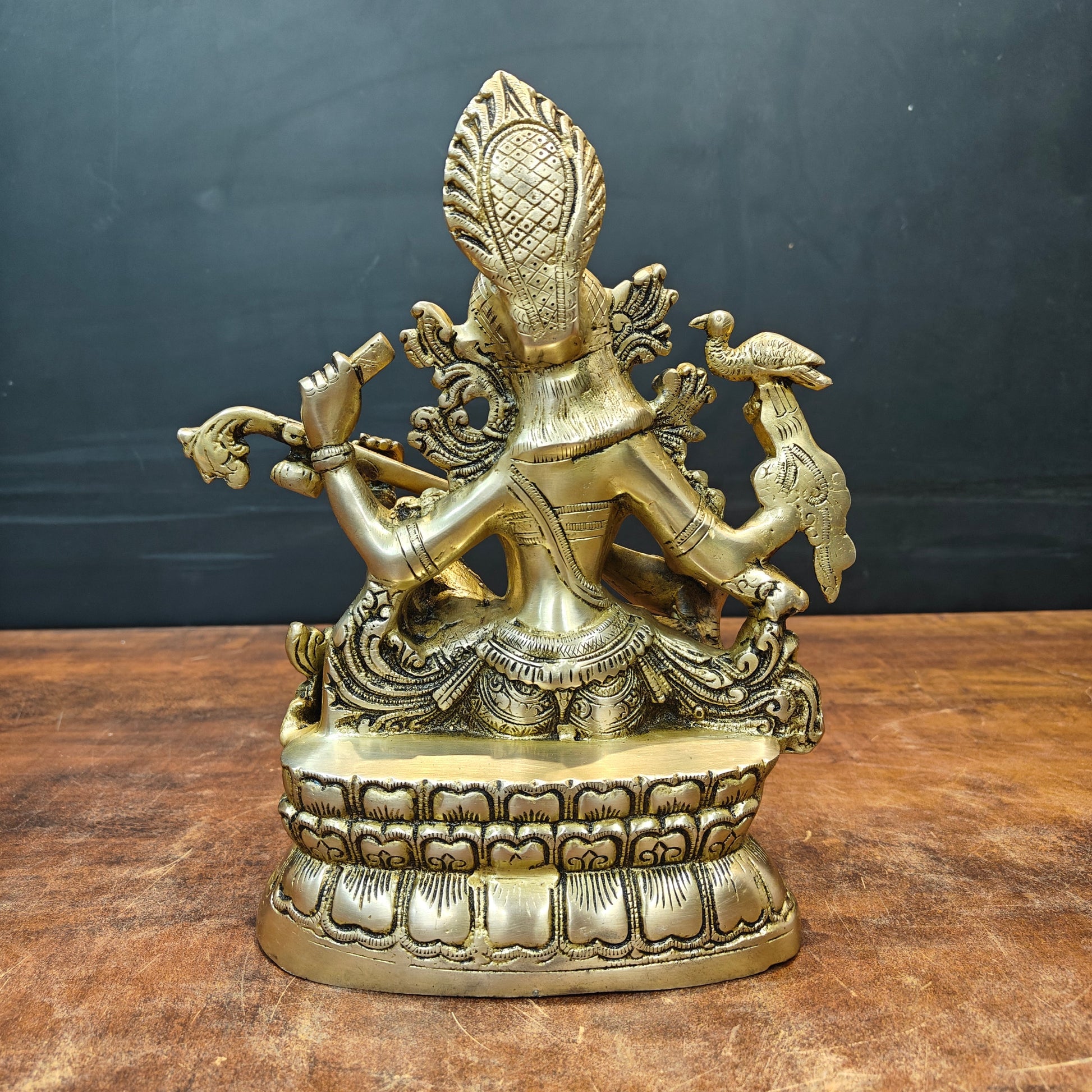 Brass Goddess Saraswati Idol Playing Veena 11 Inches - Image 8