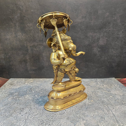 Brass Ganesha Statue with Umbrella and Kamandal 15 Inches by vendor-unknown - Hindu Gods (View 5)