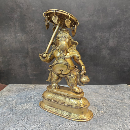 Brass Ganesha Statue with Umbrella and Kamandal 15 Inches by vendor-unknown - Hindu Gods (View 6)