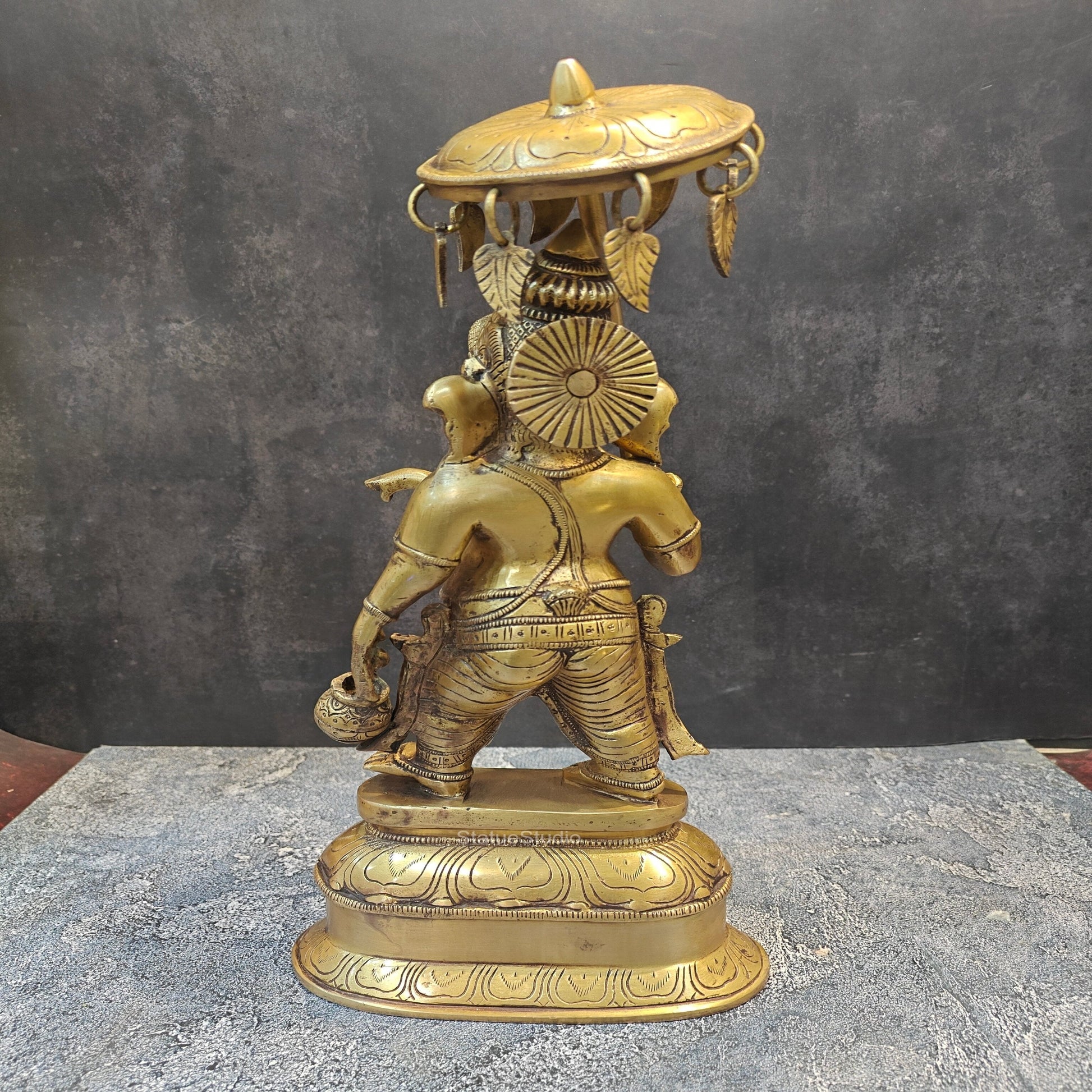 Brass Ganesha Statue with Umbrella and Kamandal 15 Inches - Image 7