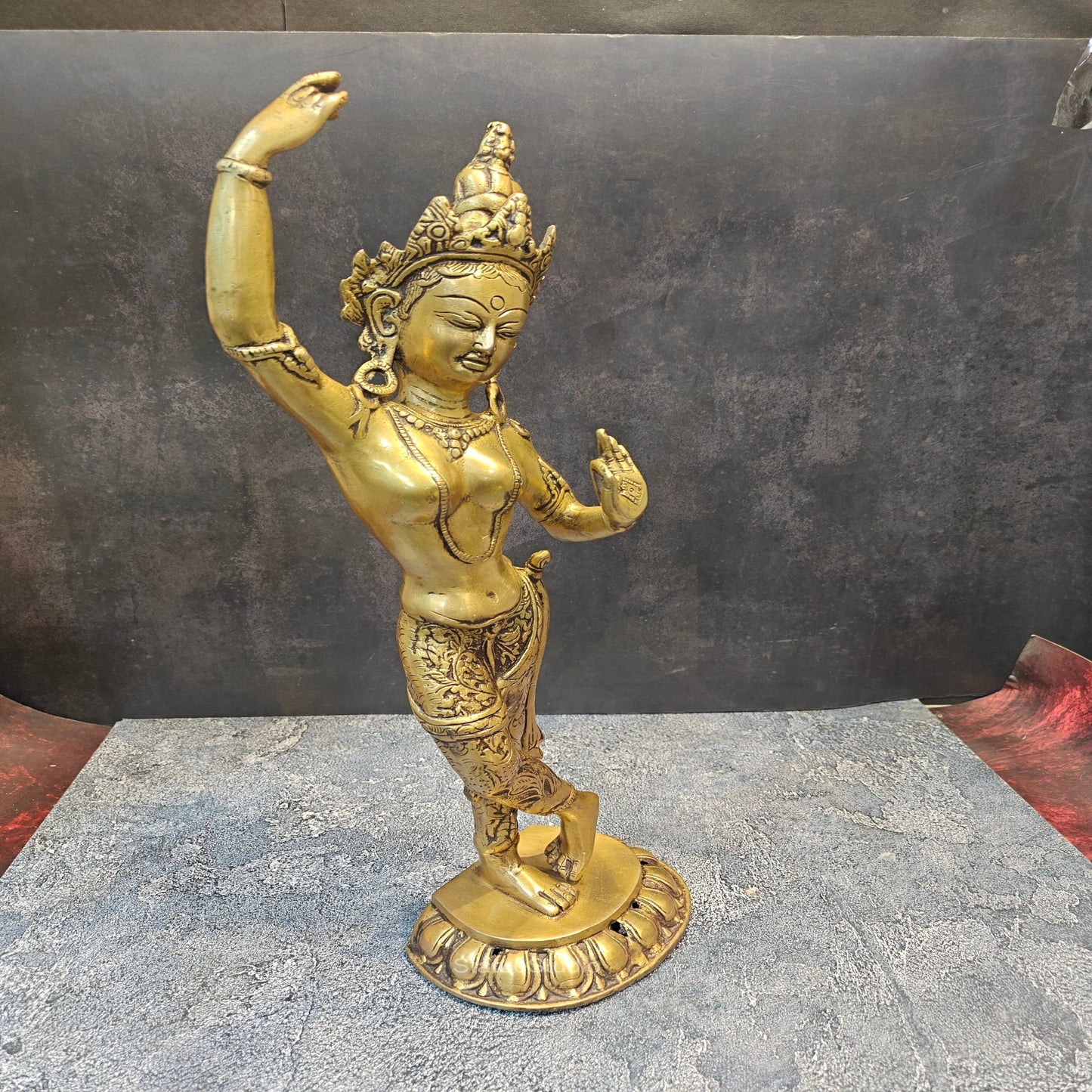 Brass Dancing Tara Devi Idol Maya Buddhist 1.5 Feet