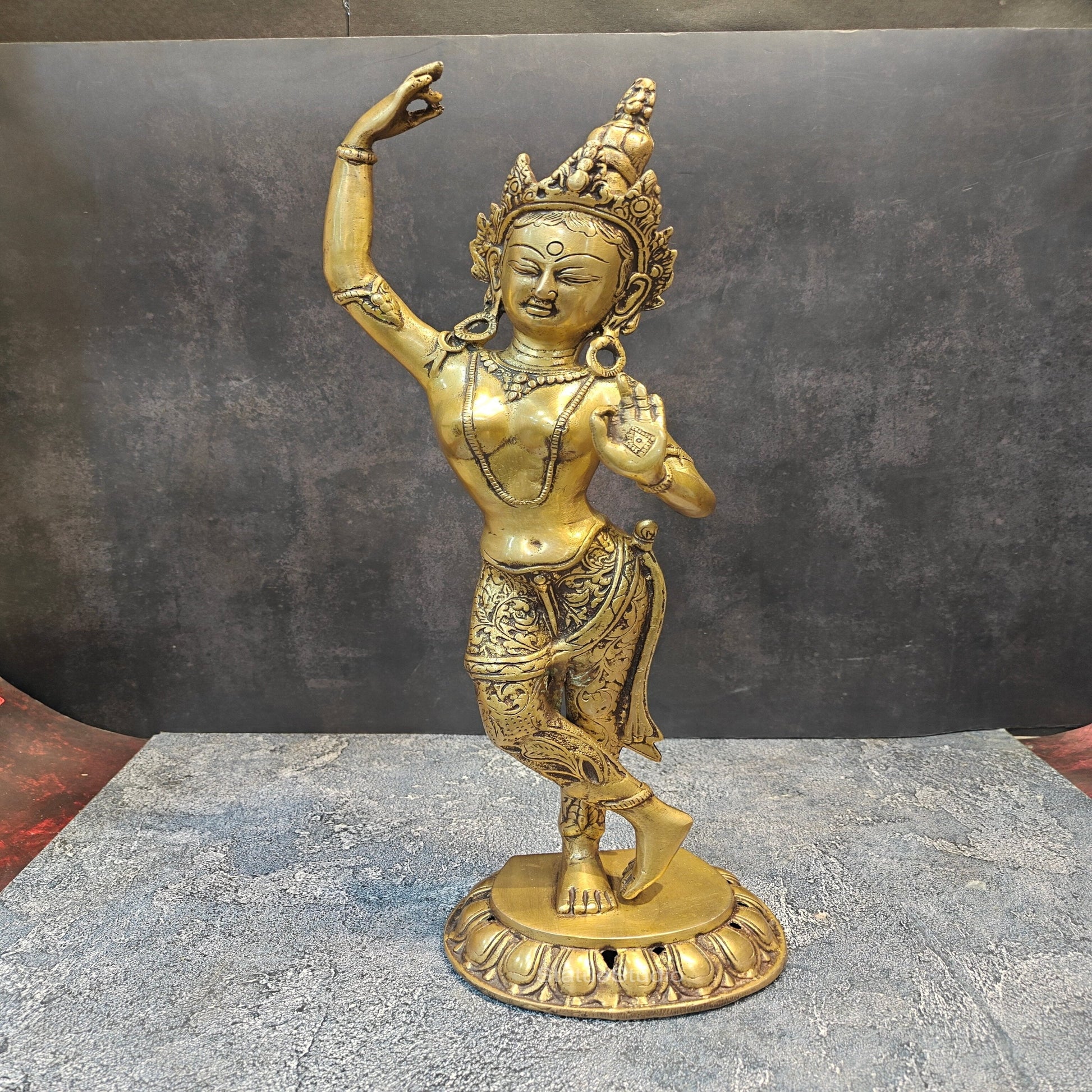 Brass Dancing Tara Devi Idol Maya Buddhist 1.5 Feet - Image 5