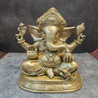 Brass Ganesha Idol Sitting on Base Handcrafted 16 Inches by vendor-unknown - Hindu Gods (View 4)