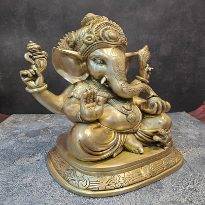 Brass Ganesha Idol Sitting on Base Handcrafted 16 Inches by vendor-unknown - Hindu Gods (View 5)
