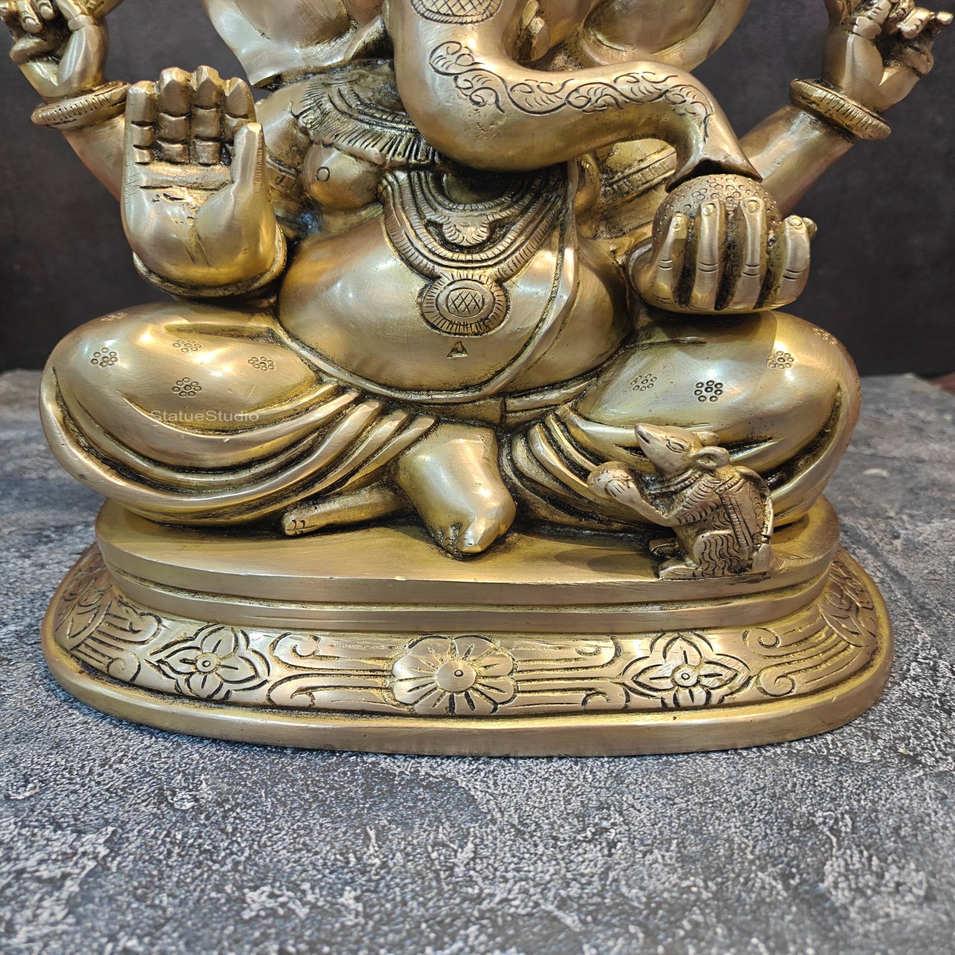 Brass Ganesha Idol Sitting on Base Handcrafted 16 Inches - Image 8