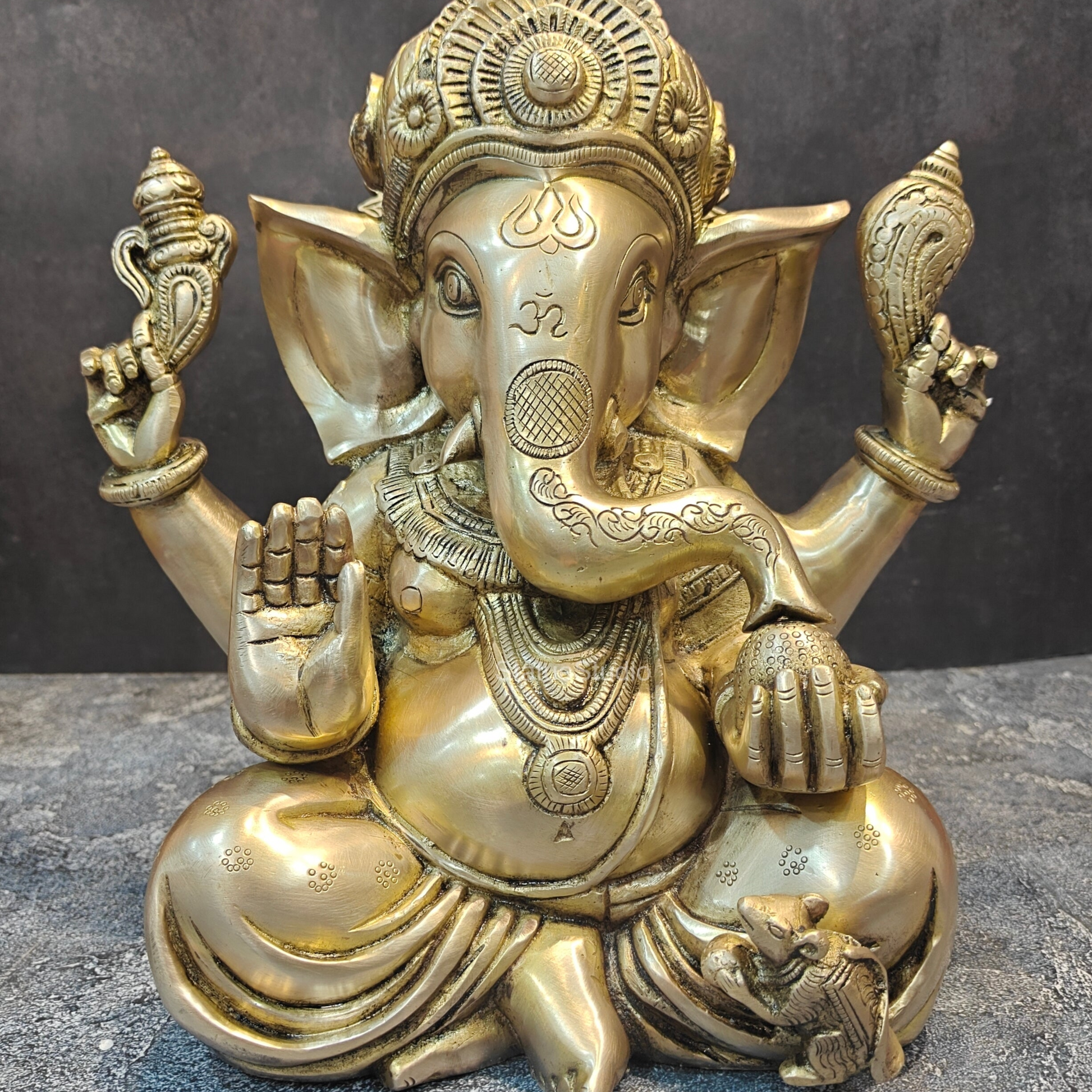 Handcrafted Brass Sitting Ganesha Statue 1 Feet - Image 4