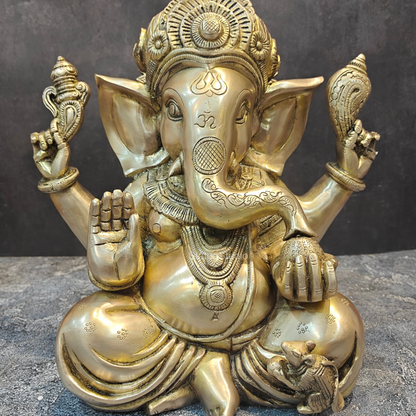 Handcrafted Brass Sitting Ganesha Statue 1 Feet by vendor-unknown - Hindu Gods (View 4)
