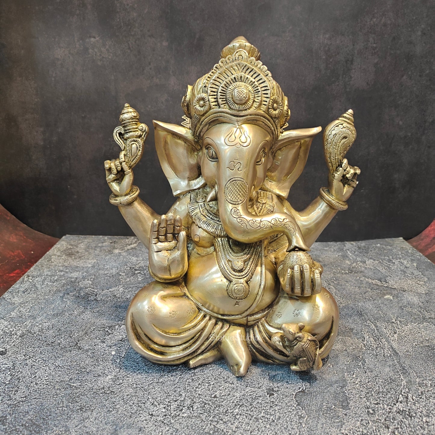 Handcrafted Brass Sitting Ganesha Statue 1 Feet