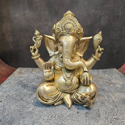 Handcrafted Brass Sitting Ganesha Statue 1 Feet by vendor-unknown - Hindu Gods (View 7)