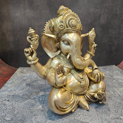Handcrafted Brass Sitting Ganesha Statue 1 Feet by vendor-unknown - Hindu Gods (View 8)