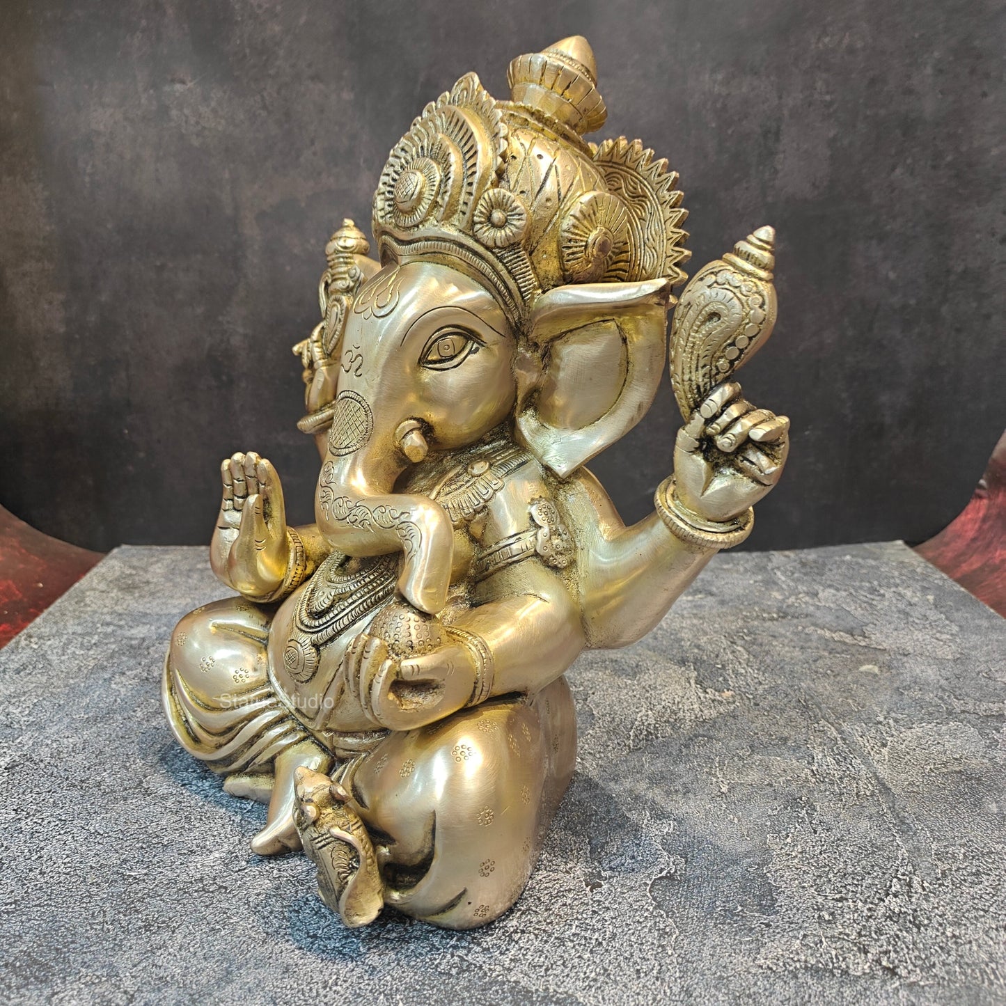 Handcrafted Brass Sitting Ganesha Statue 1 Feet