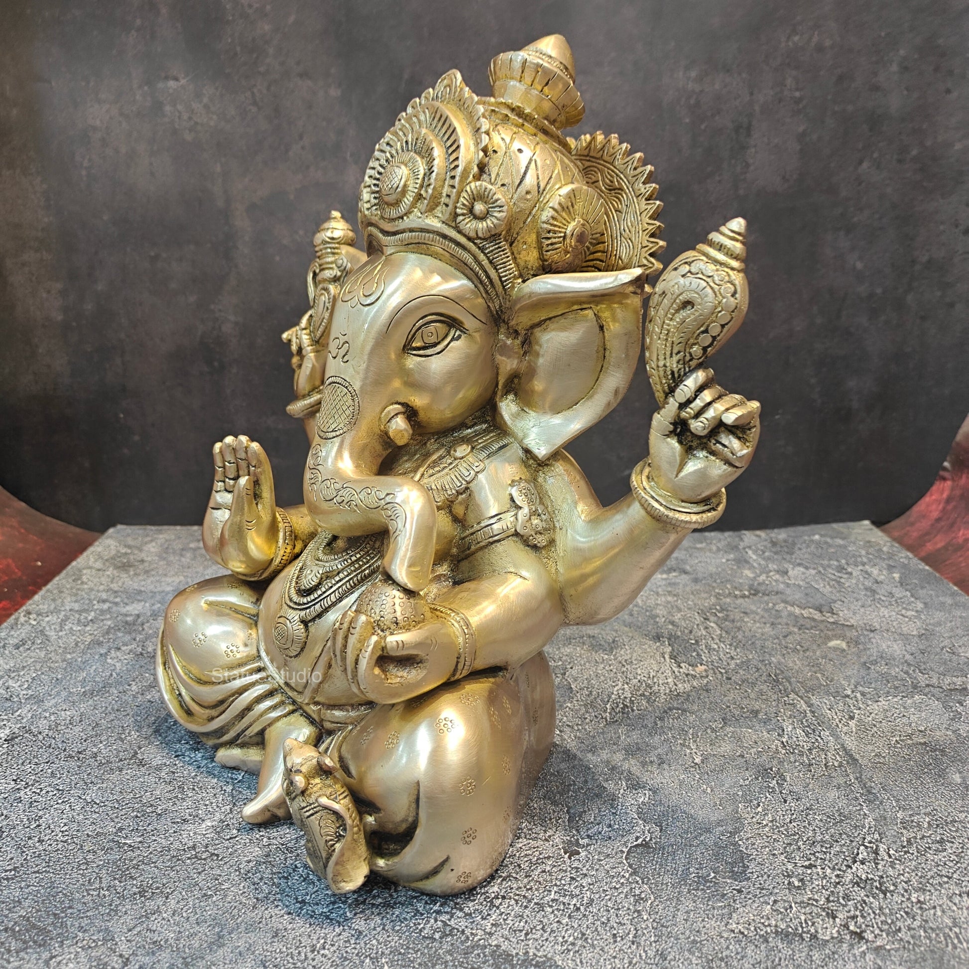 Handcrafted Brass Sitting Ganesha Statue 1 Feet - Image 9