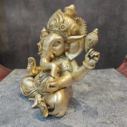 Handcrafted Brass Sitting Ganesha Statue 1 Feet by vendor-unknown - Hindu Gods (View 9)