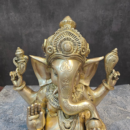 Handcrafted Brass Sitting Ganesha Statue 1 Feet by vendor-unknown - Hindu Gods (View 10)