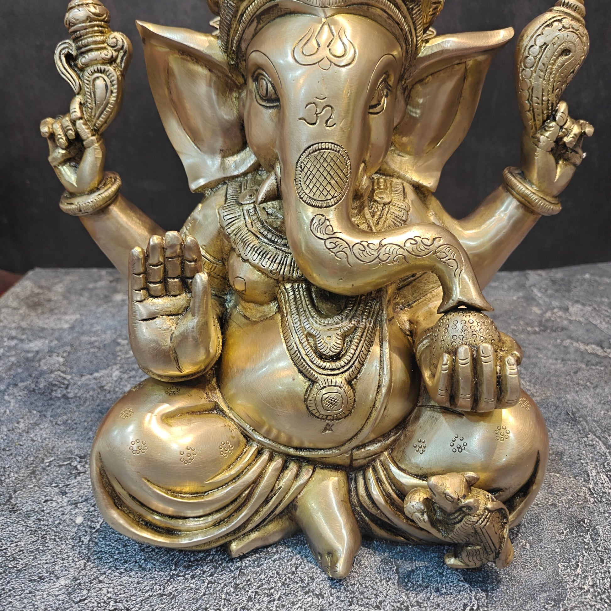 Handcrafted Brass Sitting Ganesha Statue 1 Feet - Image 6