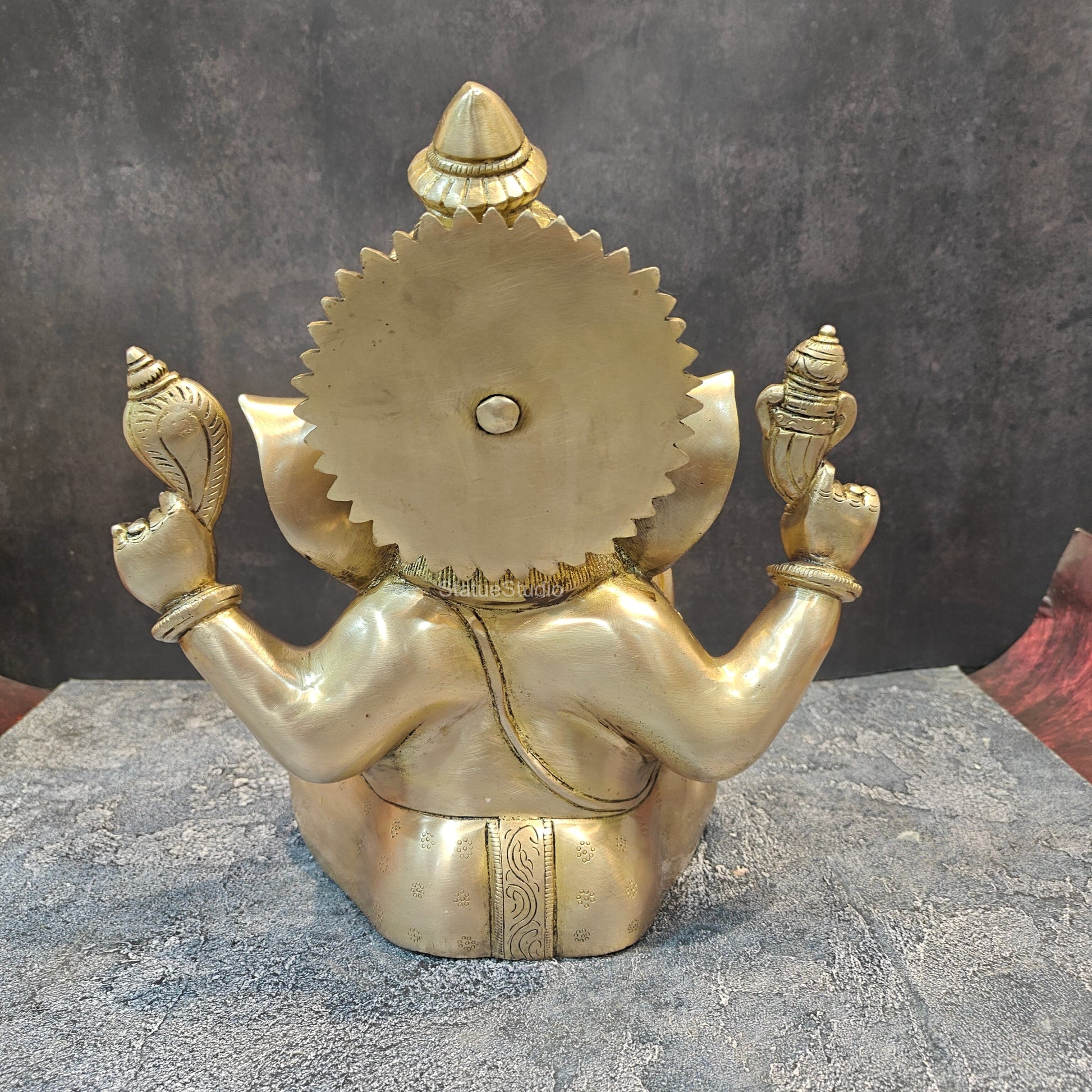 Handcrafted Brass Sitting Ganesha Statue 1 Feet - Image 11