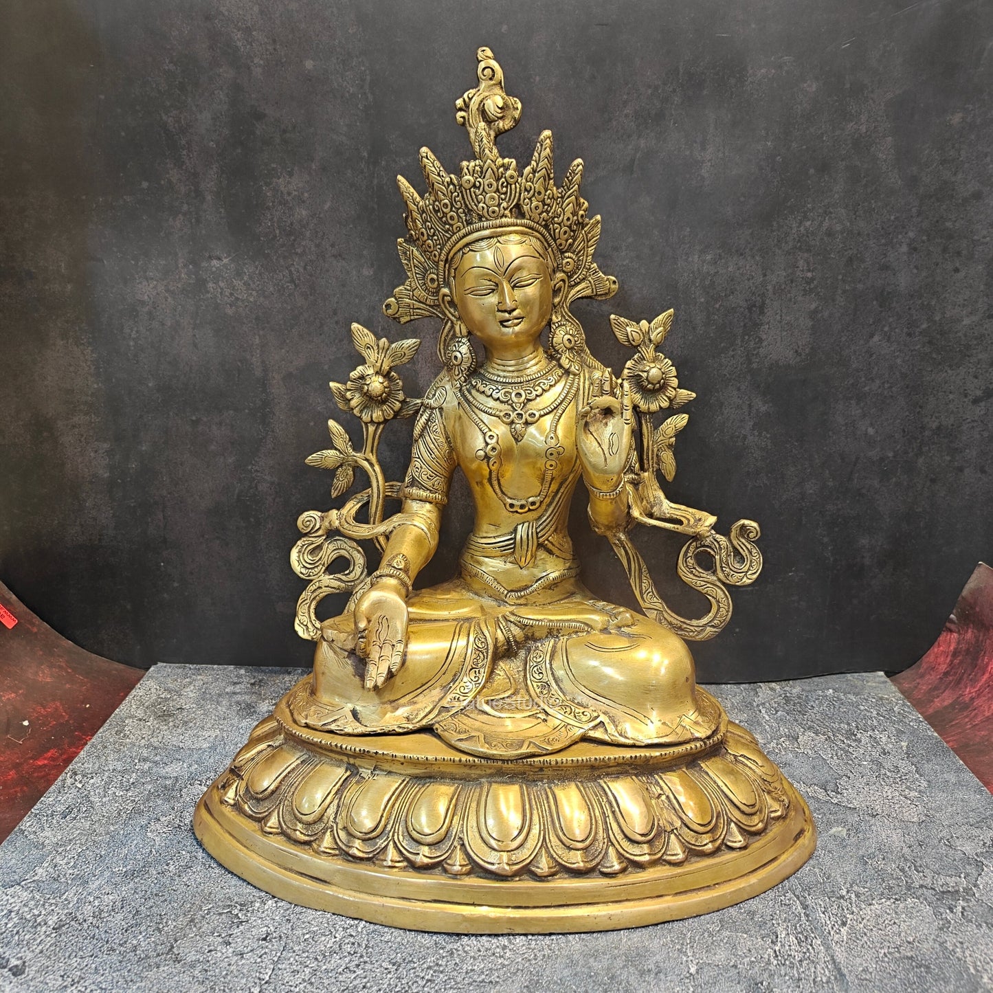 Brass Sitting White Tara Devi Statue Symbol Of Purity 1.5 Feet