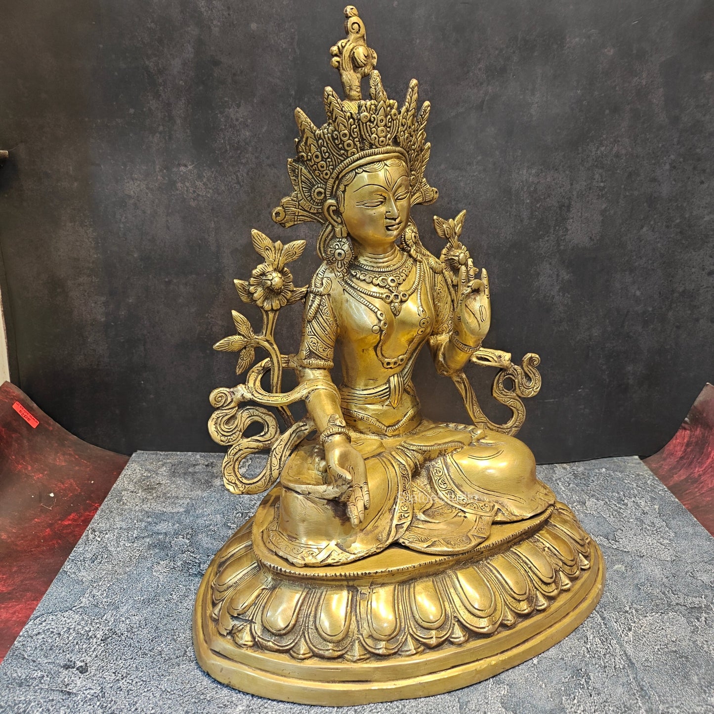 Brass Sitting White Tara Devi Statue Symbol Of Purity 1.5 Feet