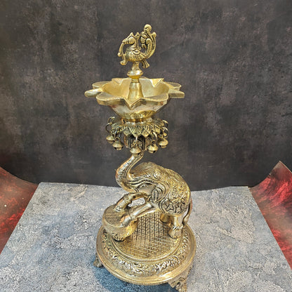 Exquisite Brass Peacock And Dancing Elephant Diya Decor 18 Inches by vendor-unknown - Spiritual (View 2)