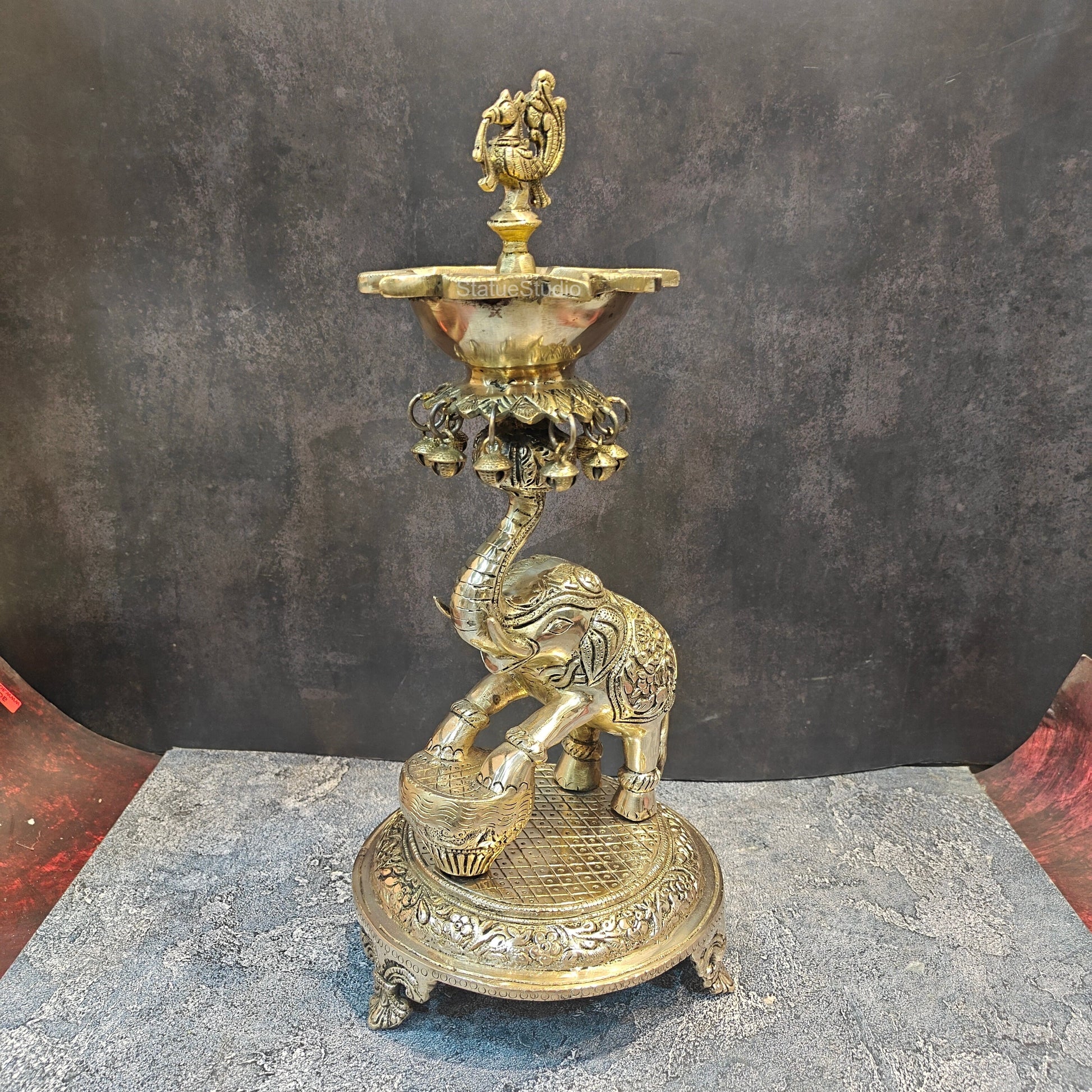Exquisite Brass Peacock And Dancing Elephant Diya Decor 18 Inches - Image 4