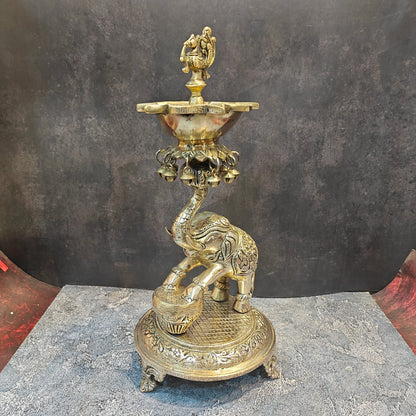 Exquisite Brass Peacock And Dancing Elephant Diya Decor 18 Inches by vendor-unknown - Spiritual (View 4)
