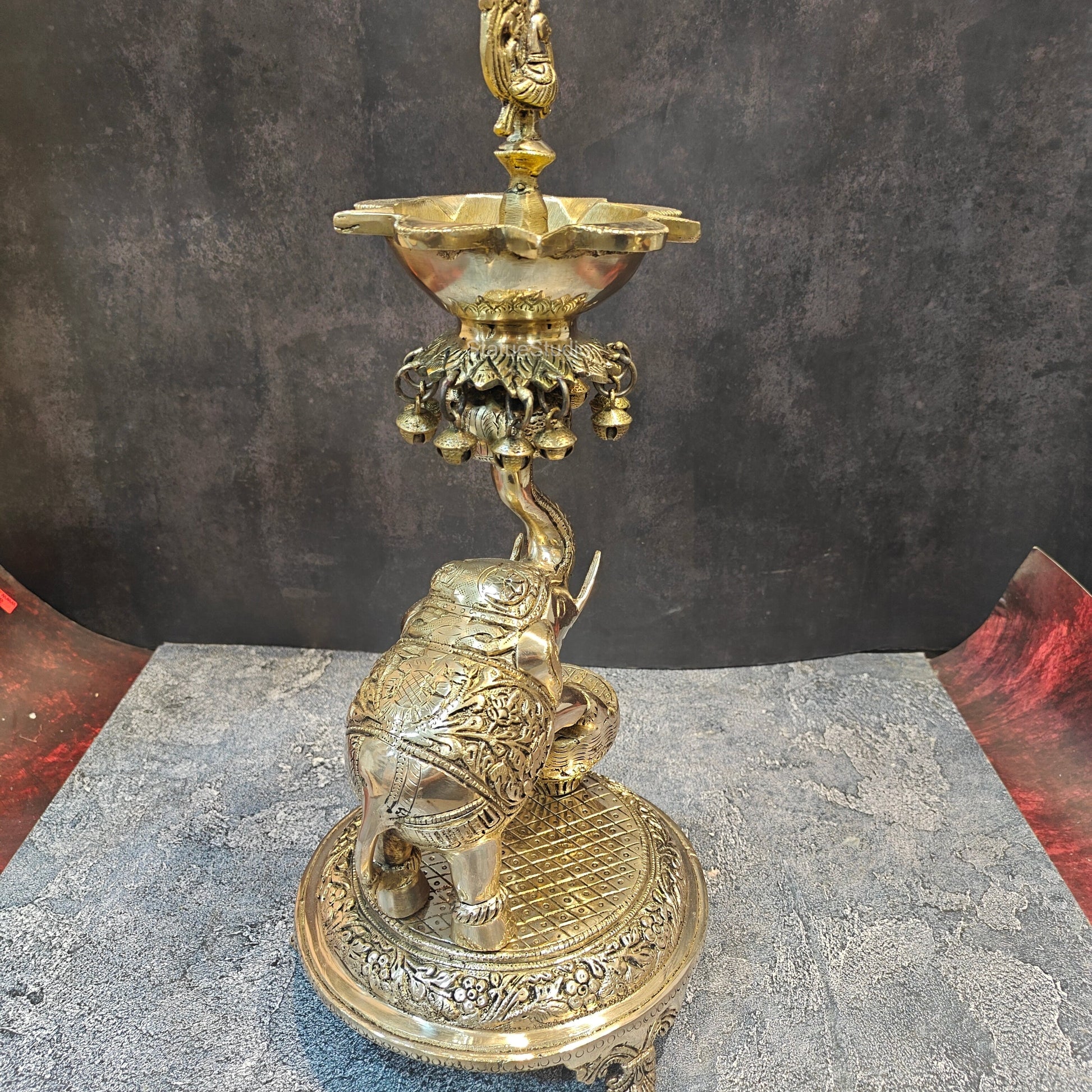 Exquisite Brass Peacock And Dancing Elephant Diya Decor 18 Inches - Image 6