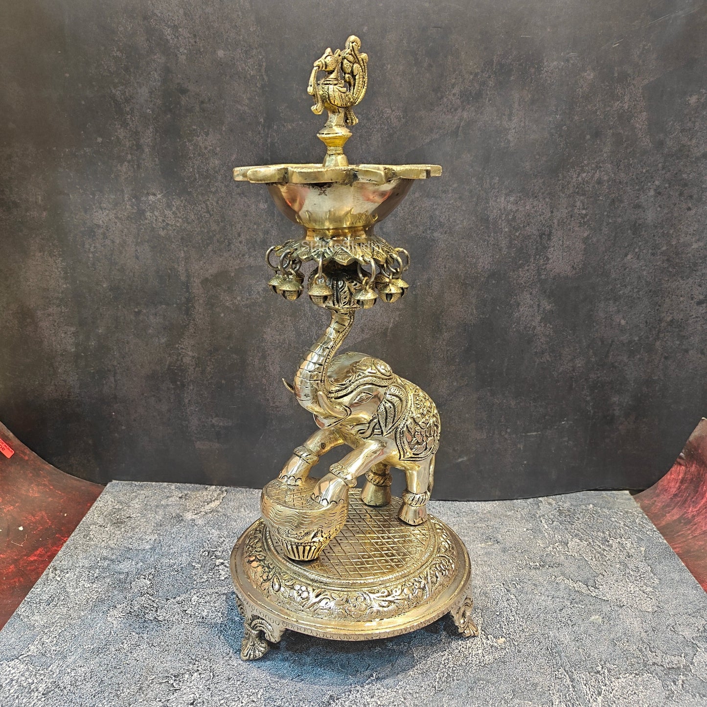 Exquisite Brass Peacock And Dancing Elephant Diya Decor 18 Inches