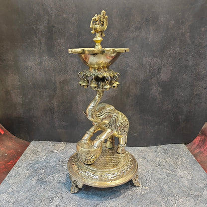 Exquisite Brass Peacock And Dancing Elephant Diya Decor 18 Inches by vendor-unknown - Spiritual (View 7)