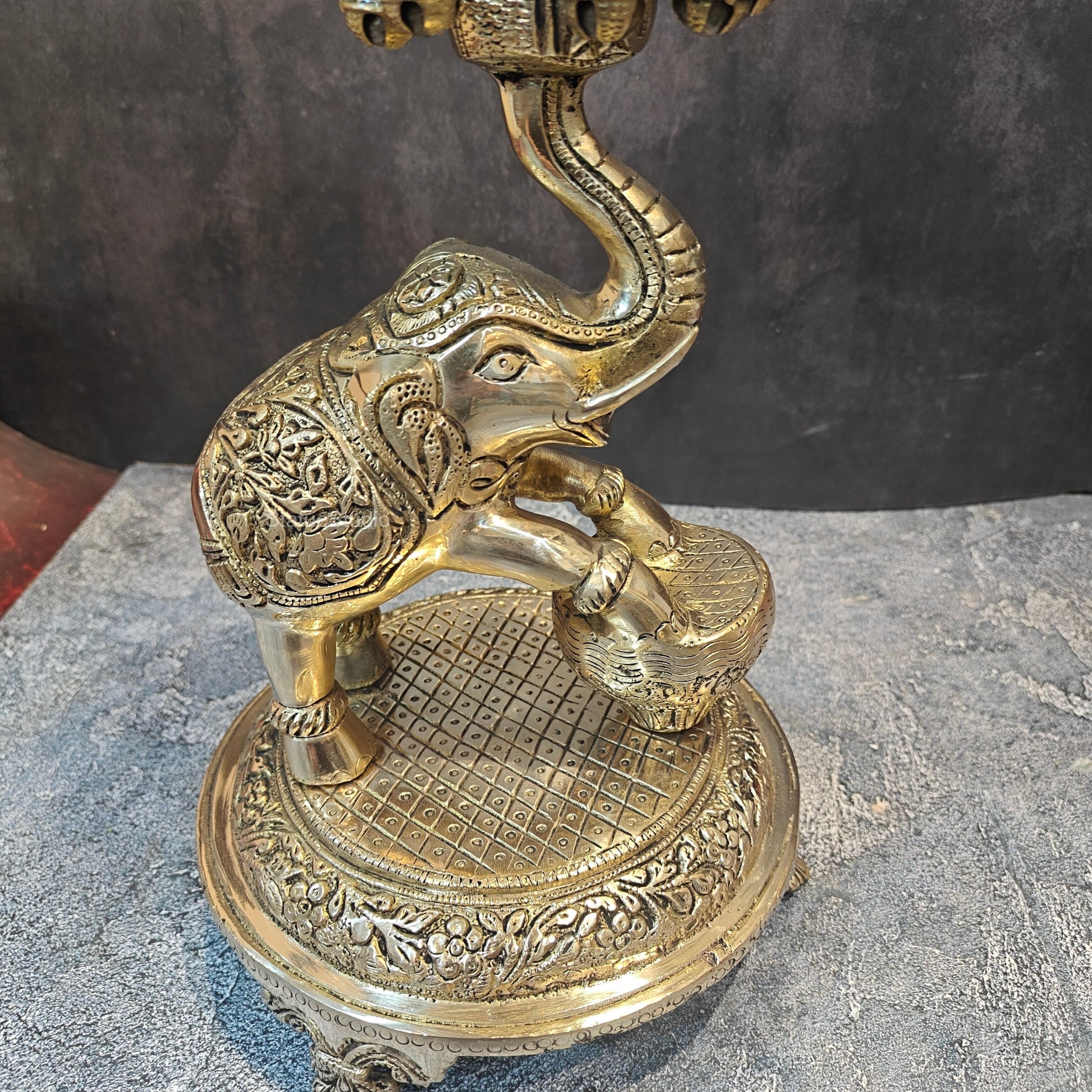 Exquisite Brass Peacock And Dancing Elephant Diya Decor 18 Inches - Image 8