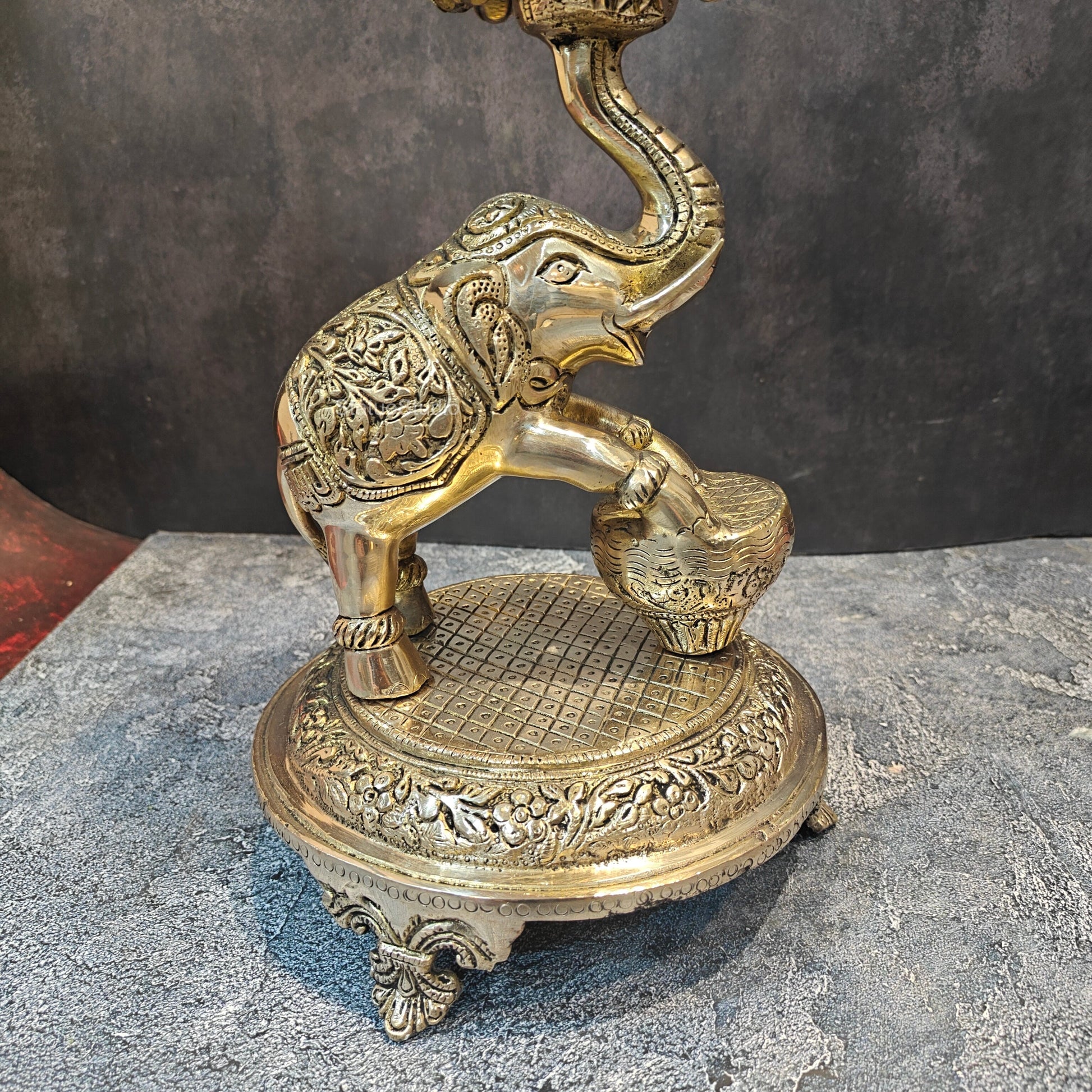 Exquisite Brass Peacock And Dancing Elephant Diya Decor 18 Inches - Image 9