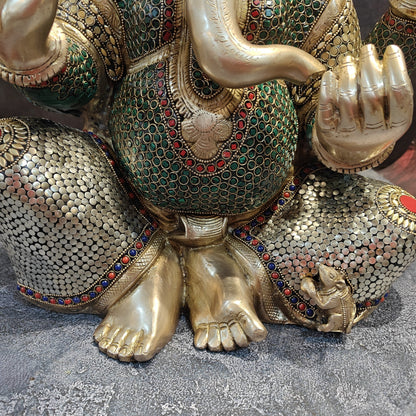 Elegant Brass Ganesha Statue With Stone Work 20 Inches by vendor-unknown - Hindu Gods (View 9)